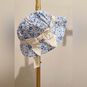 NWT Janie and Jack Blue Floral Bow Sunhat Girls 18-24 months